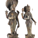 Vintage Brass Vishnu Lakshmi Idol Pair 18 Inch - Antique Divine Couple | Jaipurio